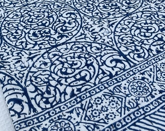 Colcha Kantha azul com estampa feita à mão: Colcha de algodão indiano