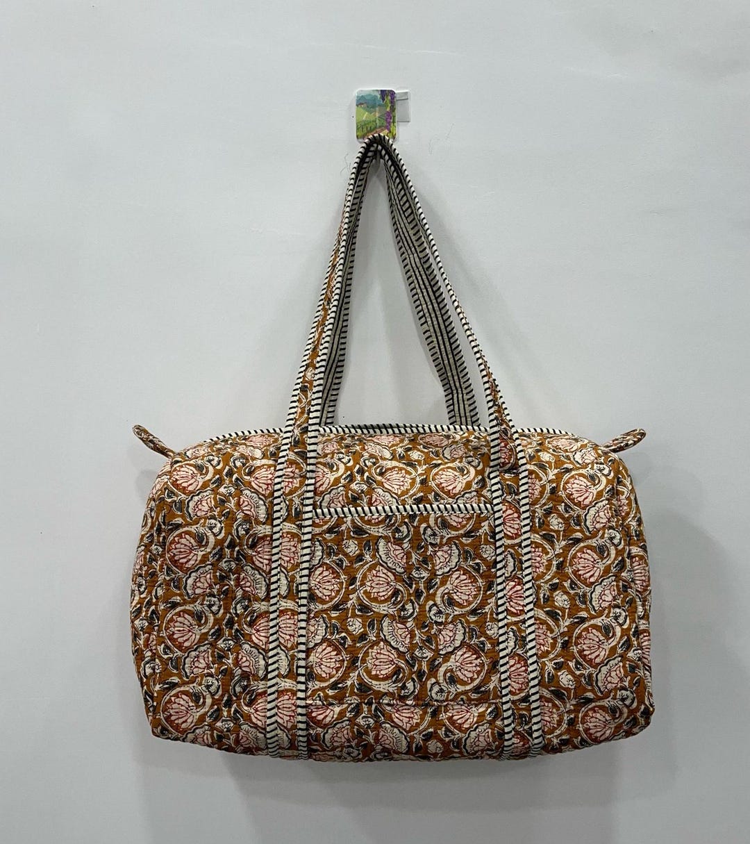 Sac Weekender Floral Pour Femmes - Coton Matelassé, Dimensions 40x27x22 Cm, Bandoulière Réglable, Spacieux Et Pratique Pour Voyage Ou Salle De Sport