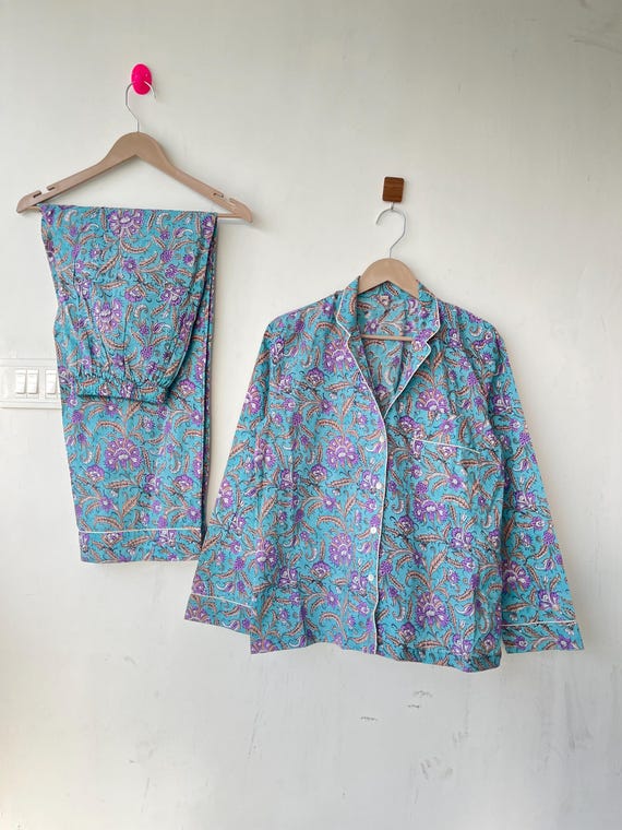 花柄コットンパジャマセット：インドの夏の寝間着 - Etsy 日本