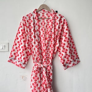 Floral Cotton Kimono Robe: Handmade Block Print Boho Loungewear