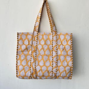 Handmade Quilted Cotton Tote Bag: Reversible Floral Print, Large Boho Shopper