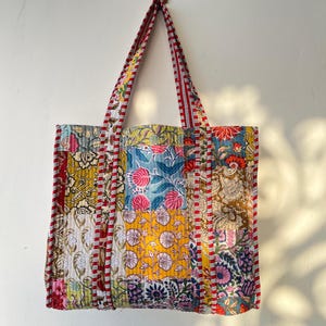 Handmade Quilted Floral Tote Bag: Reversible Cotton Shopper