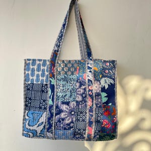 Handmade Quilted Floral Tote Bag: Reversible Cotton Shopper