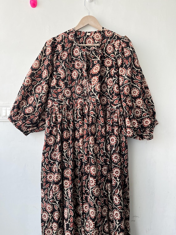 cotton midi skater dress Hand Block Print Cotton Gauze Dress: Lightweight Midi Skater Dress