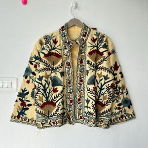 Handmade Suzani Embroidery Jacket: TNT Cotton Short Coat