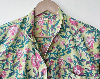 Conjunto de pijama floral em algodão indiano: roupa de dormir de verão para noivas