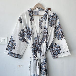 pure Cotton Kimono Robe Dressing Gown, Block Print Bridesmaid Robe, Summer Nightwear, One Size, Gift For Her, Light Weight