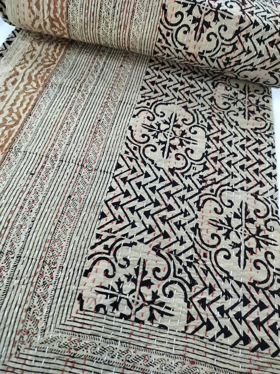 Kantha Quilt Black Handmade Kantha Indian Bedspread for Bedcover Kantha