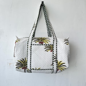 Cotton Quilted Duffle Bag: Block Print Boho Weekender