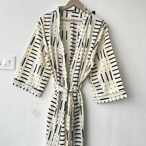 Cotton Kimono Robe Dressing Gown, Block Print Bridesmaid Robe, Summer Nightwear, One Size