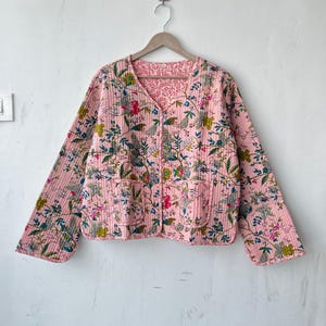 Reversible Block Print Cotton Quilted Jacket: Handmade Boho Coat