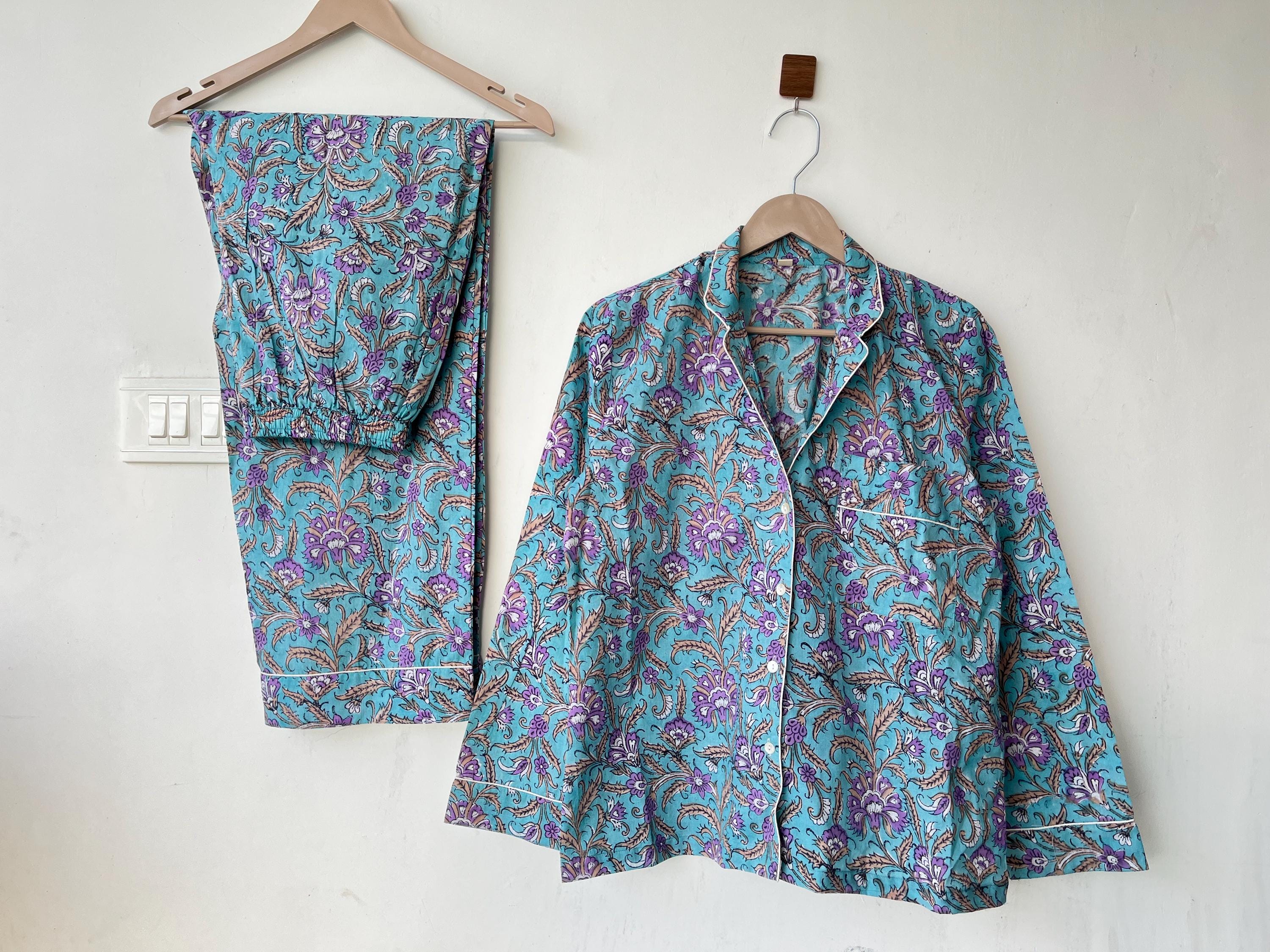 花柄コットンパジャマセット：インドの夏の寝間着 - Etsy 日本