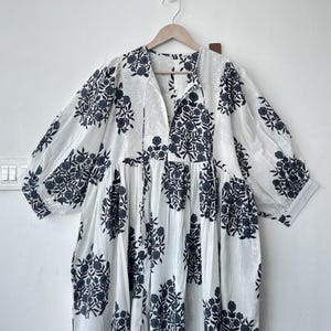Floral Block Print Cotton Dress: Gauze Midi Mini Dress