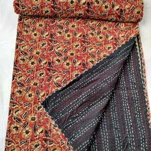 Kantha Quilt Red Handmade Kantha Bedspread Indian Quilt Bedding Throw Blanket Hand Block Print Kantha Coverlet Queen Kantha Bedcover Quilt