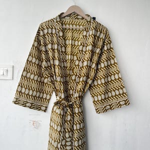 Cotton Kimono Robe Dressing Gown, Flowy Print Bridesmaid Robe, Summer Nightwear, One Size