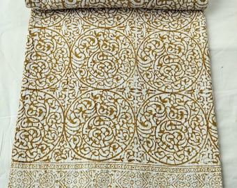 Handmade Indian Kantha Quilt: Brown Floral Block Print Cotton Bedspread