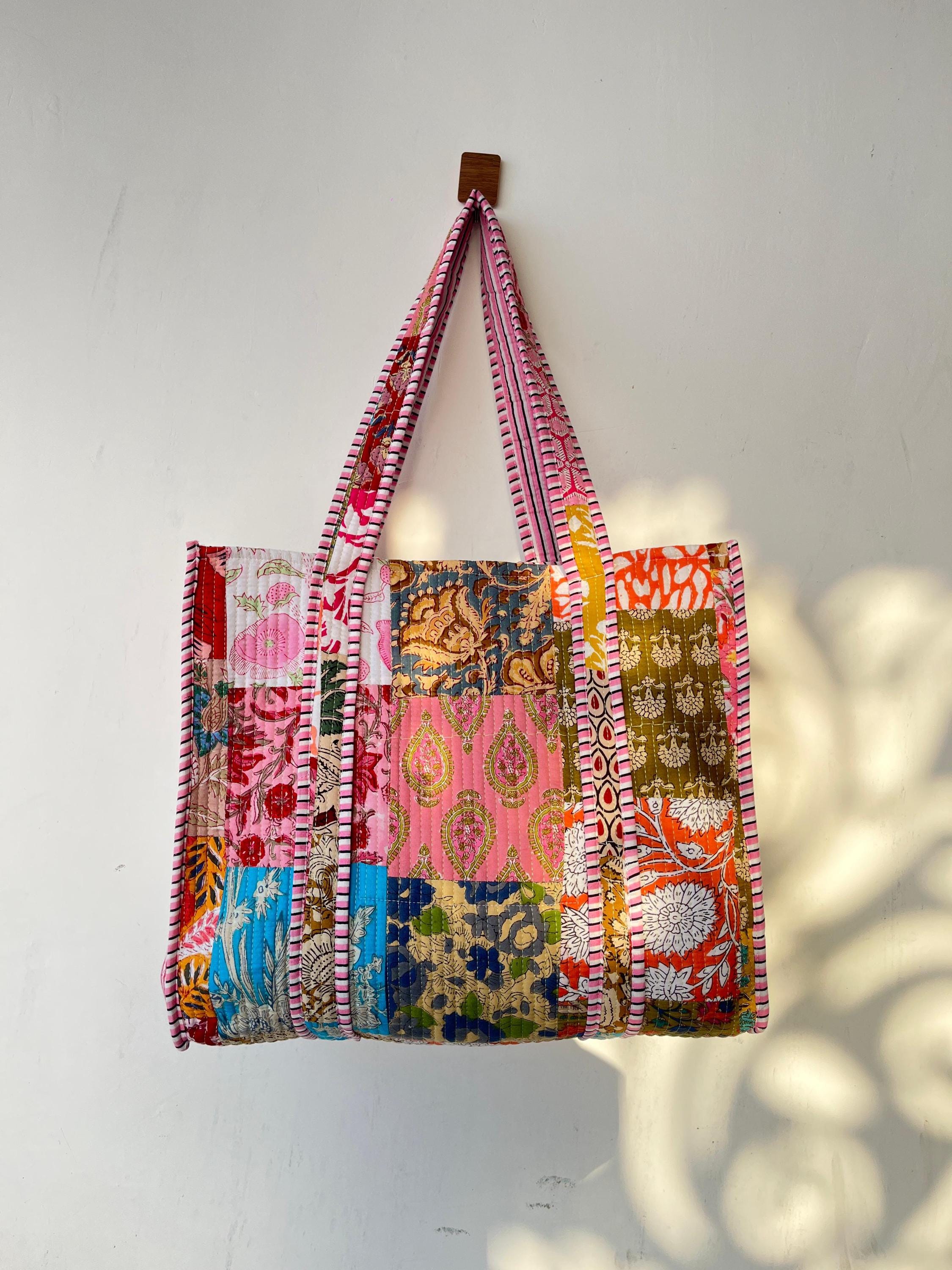 Floral Block Print Tote Bag: Ethnic Quilted Cotton Shopping Bag - Etsy