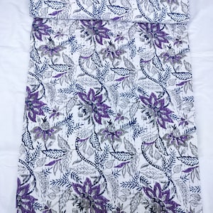 Hand Block Print Purple Floral Kantha Quilt - Queen Bedspread