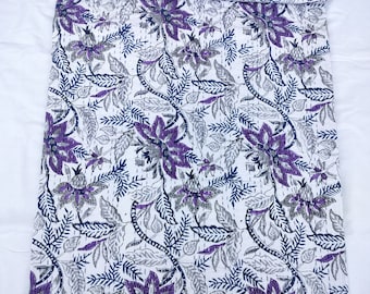 Hand Block Print Purple Floral Kantha Quilt - Queen Bedspread
