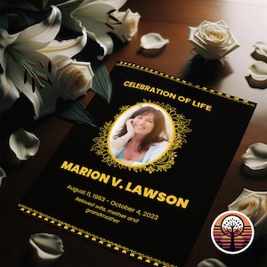 Funeral Program Template - Printable Order of Service for Celebration of Life - 8 Page Layout - Sunny Gold & Black