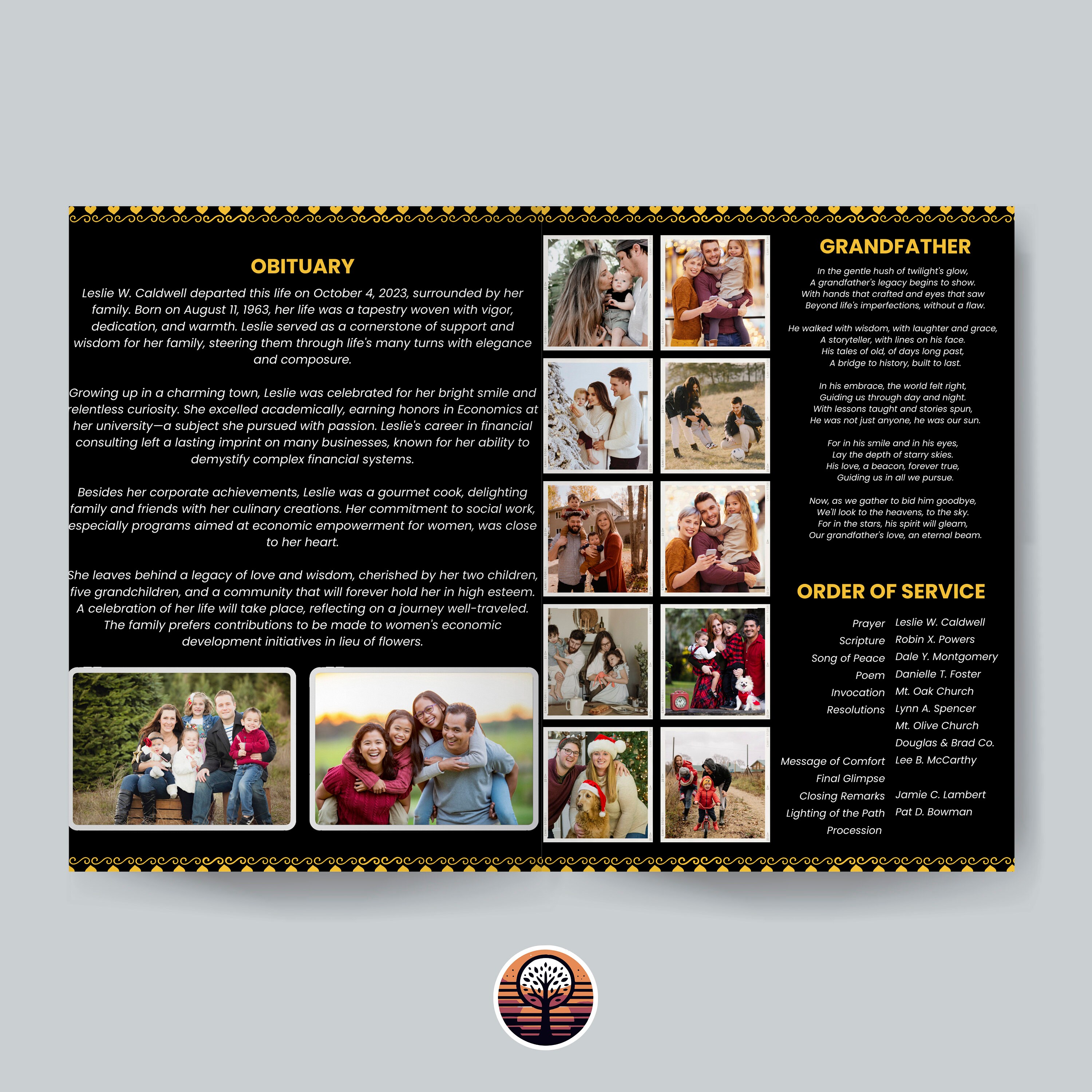 Funeral Program Template - Printable Order of Service for Celebration ...