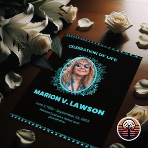 Funeral Program Template - Printable Order of Service for Celebration of Life - 6 Page Layout - Tropical Sky Blue & Black
