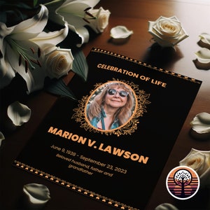 Funeral Program Template - Printable Order of Service for Celebration of Life - 6 Page Layout - Vibrant Tangering & Black