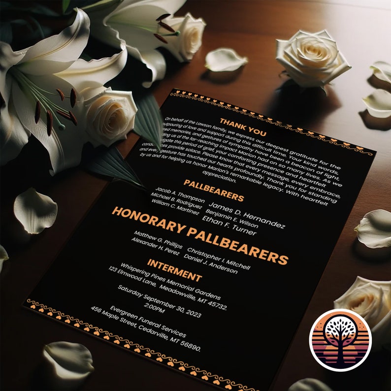 Funeral Program Template - Printable Order of Service for Celebration ...