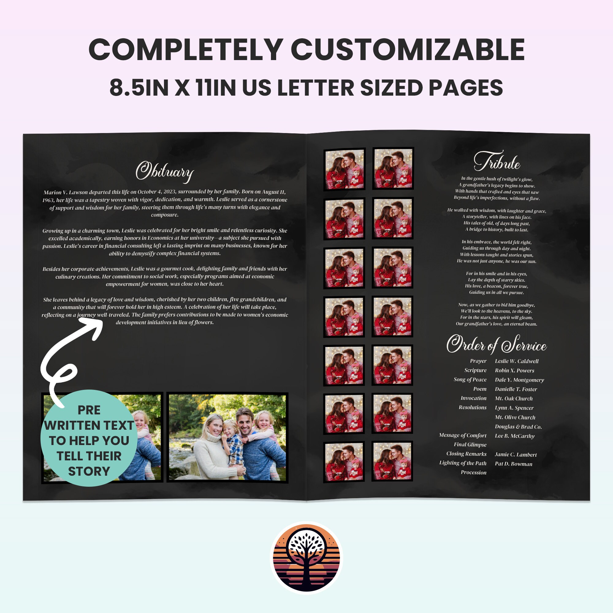 Funeral Program Template - Printable Order of Service for Celebration ...