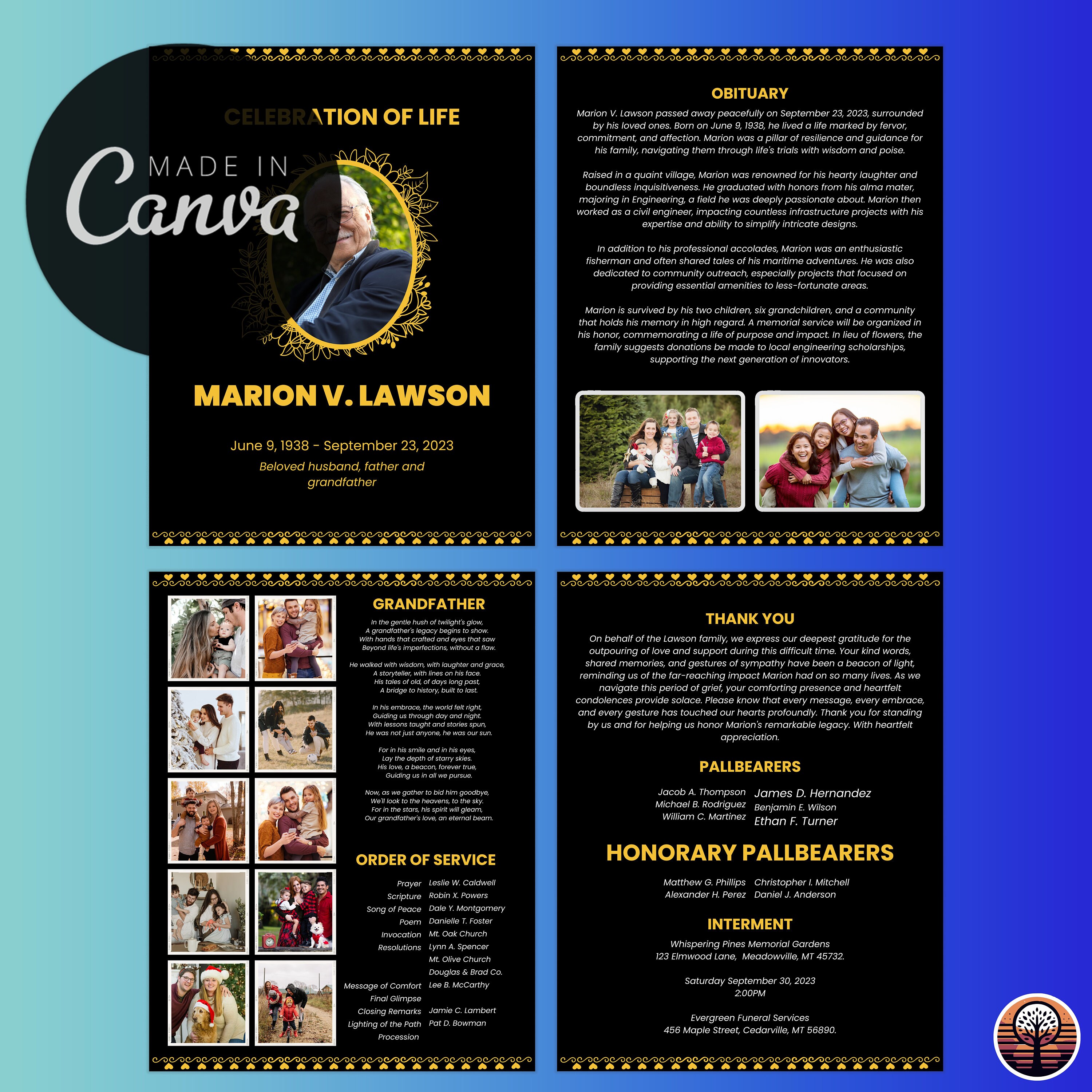 Funeral Program Template Printable Order of Service for Celebration of ...