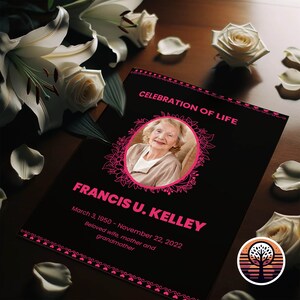 Funeral Program Template - Printable Order of Service for Celebration of Life - 2 Page Layout - Vivid Watermelon And Black
