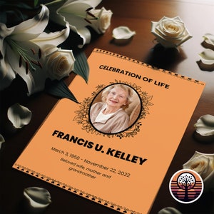 Funeral Program Template - Printable Order of Service for Celebration of Life - 2 Page Layout - Vibrant Tangerine