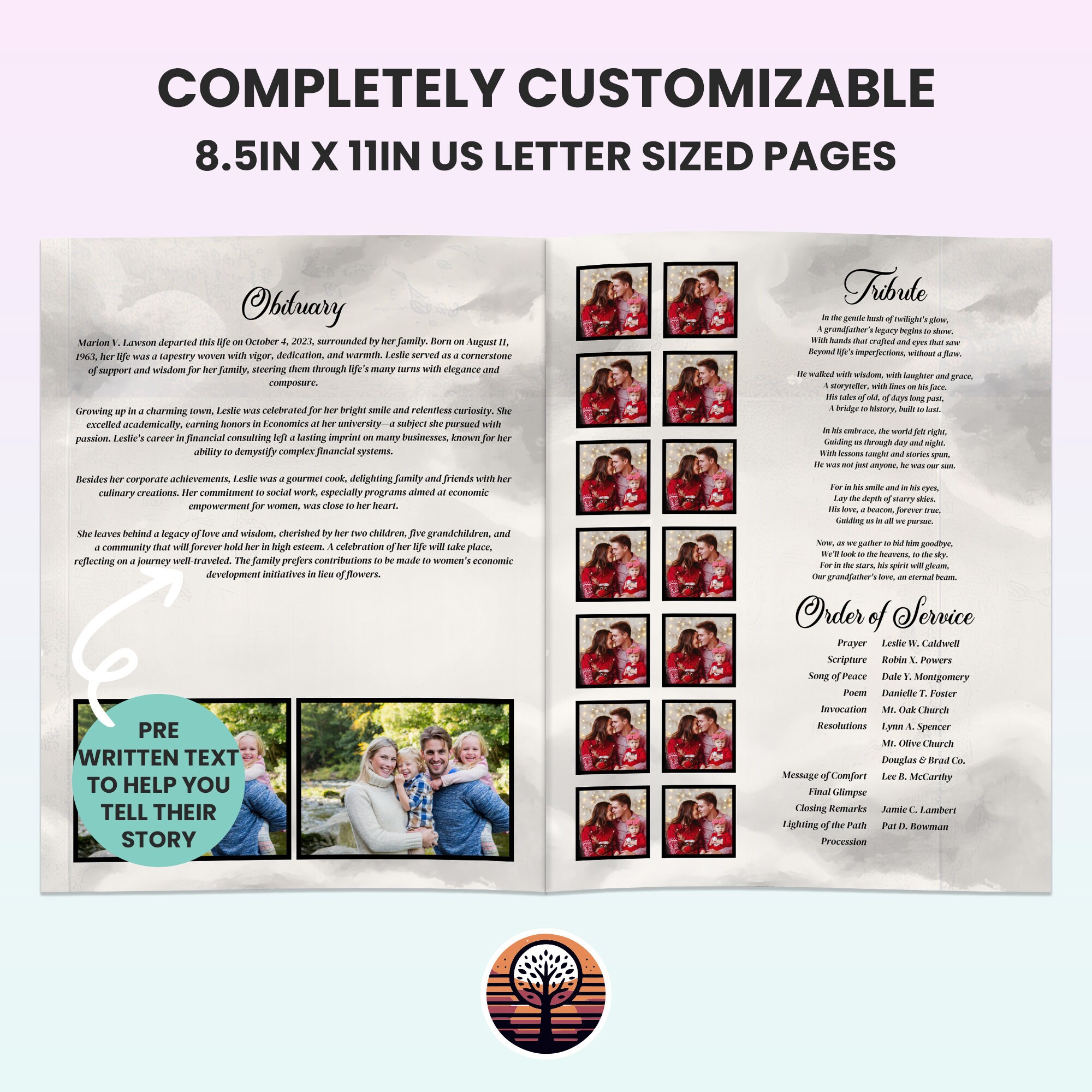 Funeral Program Template - Printable Order of Service for Celebration ...