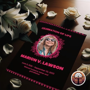 Funeral Program Template - Printable Order of Service for Celebration of Life - 6 Page Layout - Vivid Watermelon & Black