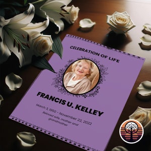 Funeral Program Template - Printable Order of Service for Celebration of Life - 2 Page Layout - Mystic Lavender