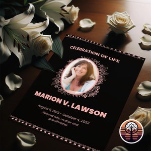 Funeral Program Template - Printable Order of Service for Celebration of Life - 8 Page Layout - Soft Rose Pink & Black