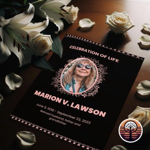 Funeral Program Template - Printable Order of Service for Celebration of Life - 6 Page Layout - Soft Rose Pink & Black