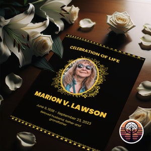 Funeral Program Template - Printable Order of Service for Celebration of Life - 6 Page Layout - Sunny Gold
