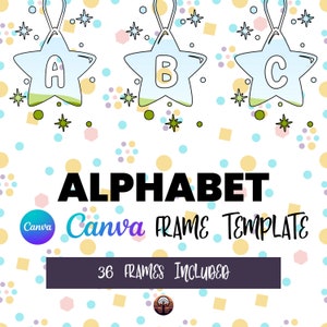 Sterrenalfabet Canva Frame Maak je eigen alfabet met bewerkbare Canva Frame-sjabloon, met drag-and-drop-alfaset voor commercieel gebruik