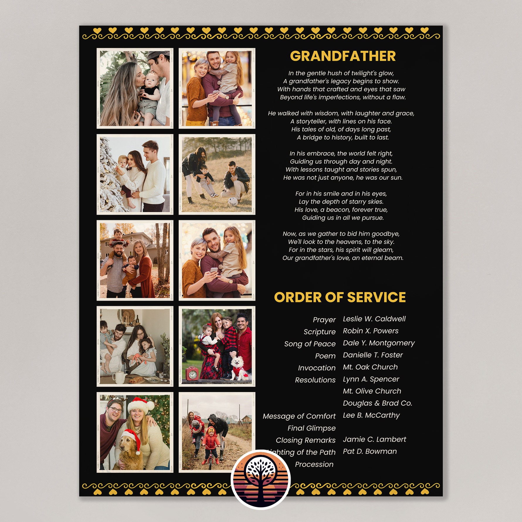 Funeral Program Template Printable Order of Service for Celebration of ...