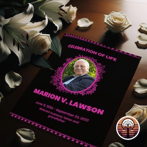 Funeral Program Template - Printable Order of Service for Celebration of Life - 4 Page Layout - Electric Fuchsia And Black
