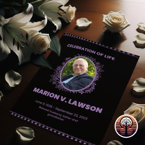 Funeral Program Template - Printable Order of Service for Celebration of Life - 4 Page Layout - Mystic Lavender And Black