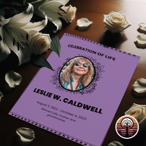 Funeral Program Template - Printable Order of Service for Celebration of Life - 6 Page Layout - Mystic Lavender