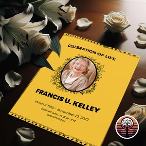 Funeral Program Template - Printable Order of Service for Celebration of Life - 2 Page Layout - Sunny Gold
