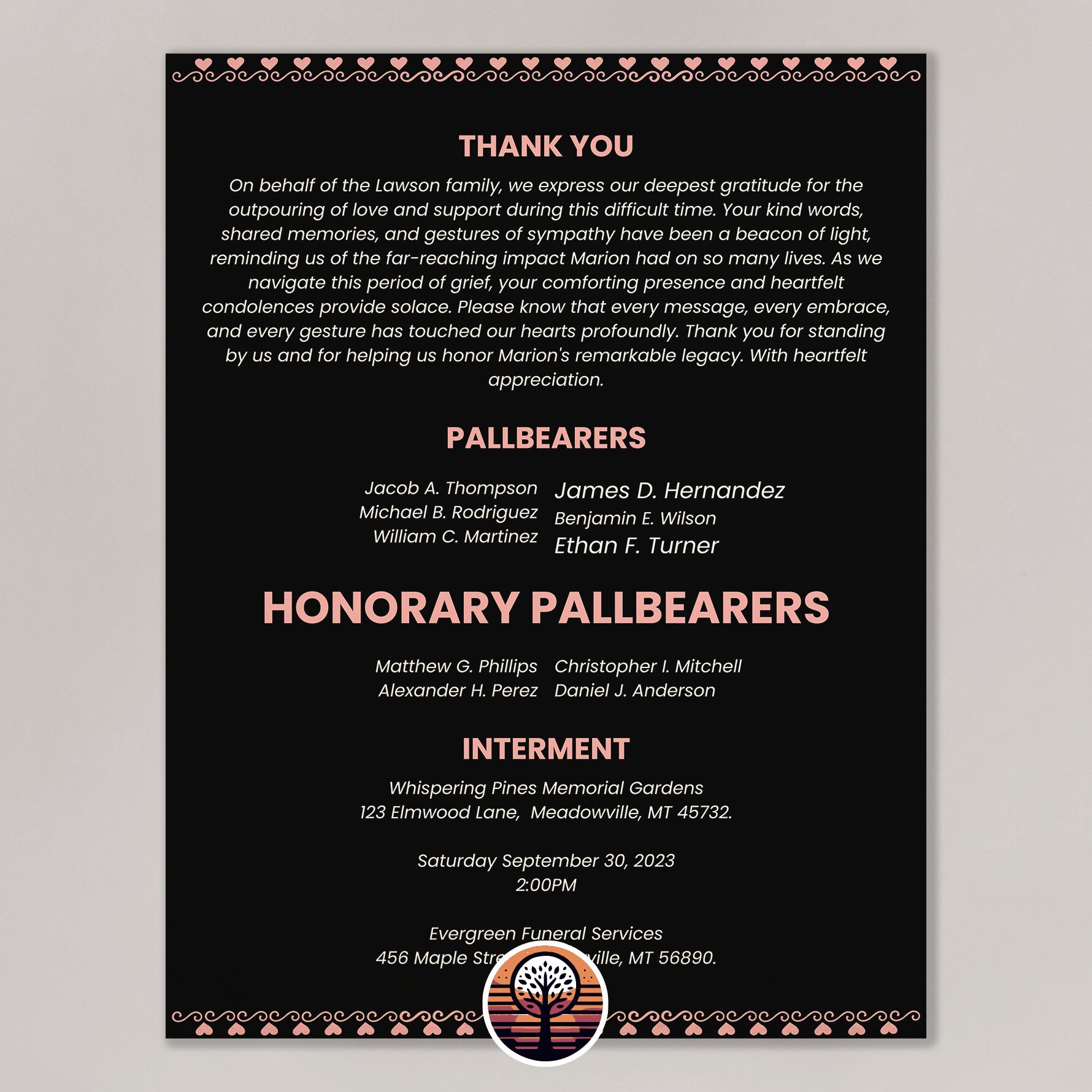 Funeral Program Template Printable Order of Service for Celebration of