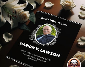 Modèle de programme funéraire - Ordre de service imprimable pour la célébration de la vie - Mise en page de 4 pages - Noir