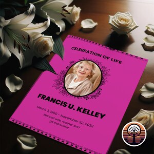 Funeral Program Template - Printable Order of Service for Celebration of Life - 2 Page Layout - Electric Fuchsia