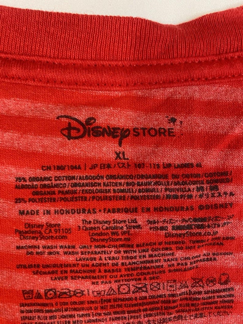 Disney Store Mickey Mouse XOXO Striped V-Neck T-Shirt XL Red Organic Cotto image 5