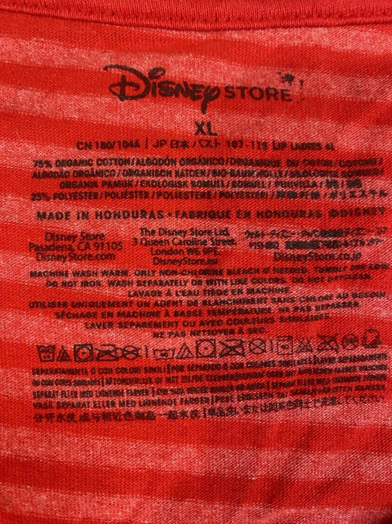 Disney Store Mickey Mouse XOXO Striped V-Neck T-Shirt XL Red Organic Cotto image 6