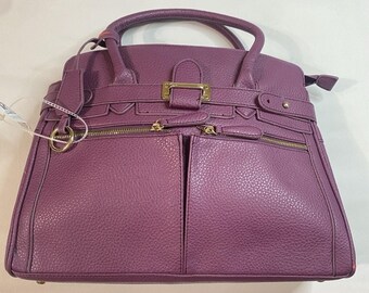 JustFab Lila Schultertasche Handtasche Gold Hardware Kunstleder Arbeitstasche Pflaume